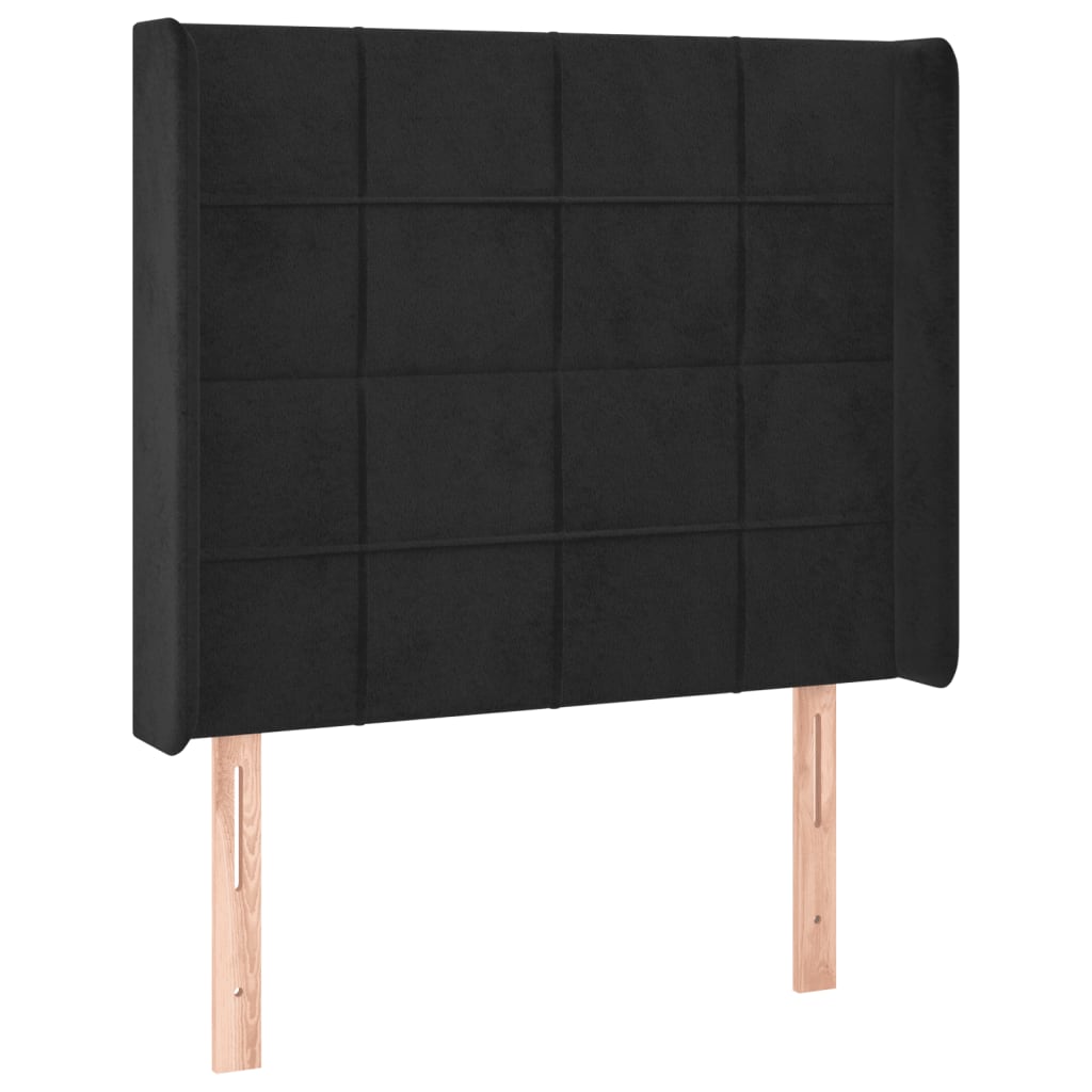 sengegavl med LED-lys 103x16x118/128 cm fløjl sort