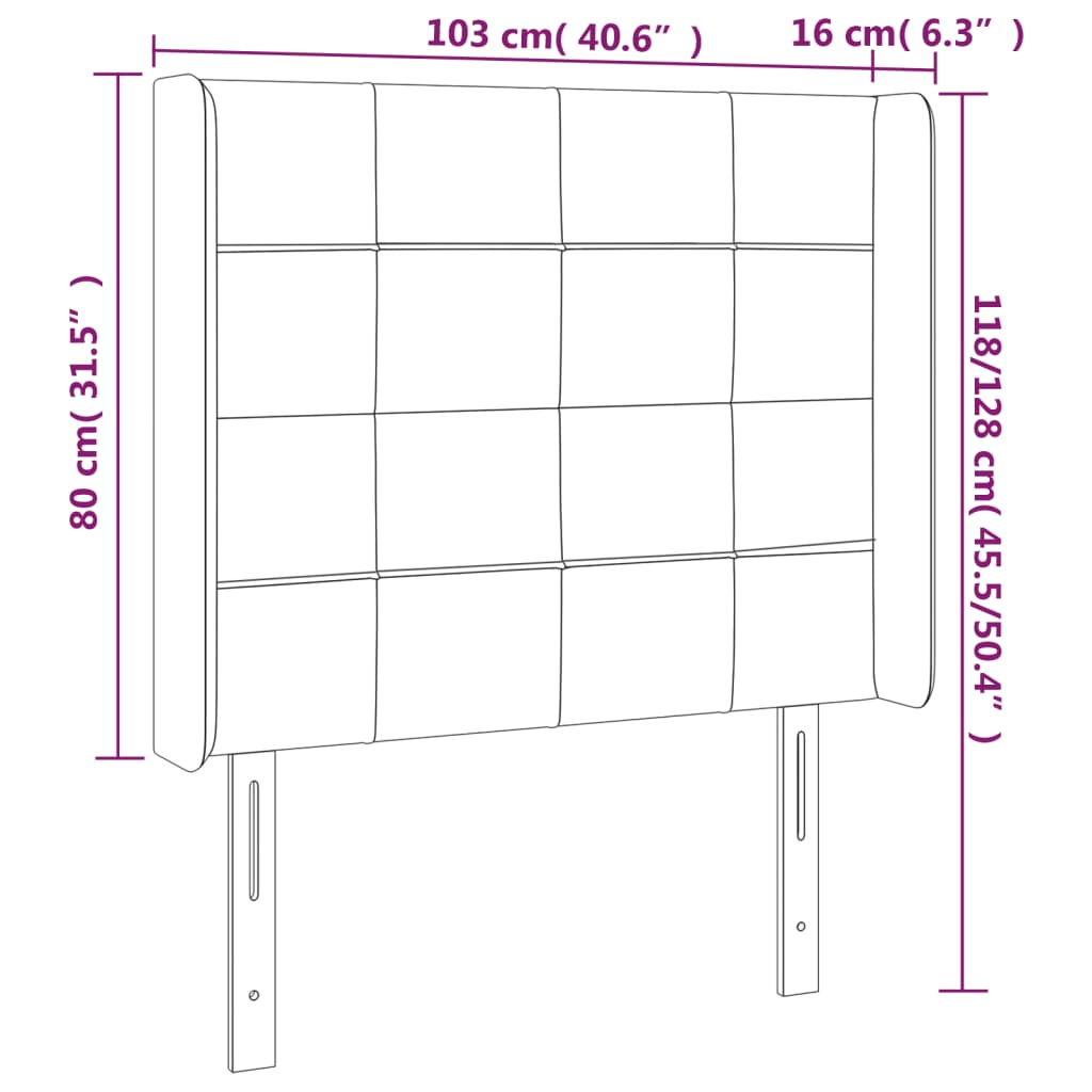 sengegavl med LED-lys 103x16x118/128 cm fløjl sort