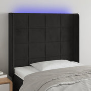 sengegavl med LED-lys 103x16x118/128 cm fløjl sort