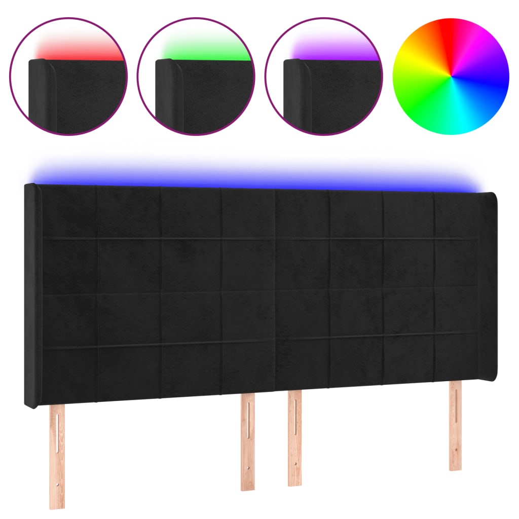 sengegavl med LED-lys 183x16x118/128 cm fløjl sort