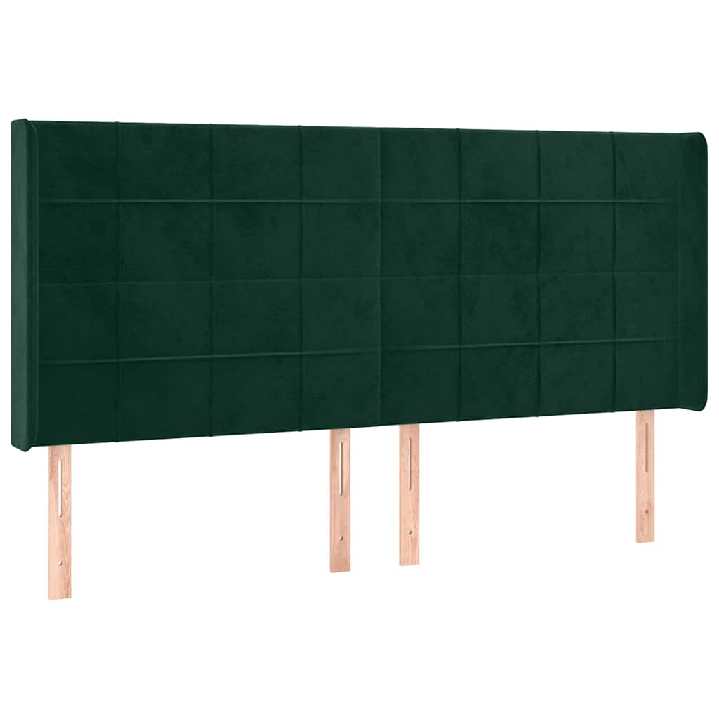 sengegavl med LED-lys 203x16x118/128 cm fløjl mørkegrøn