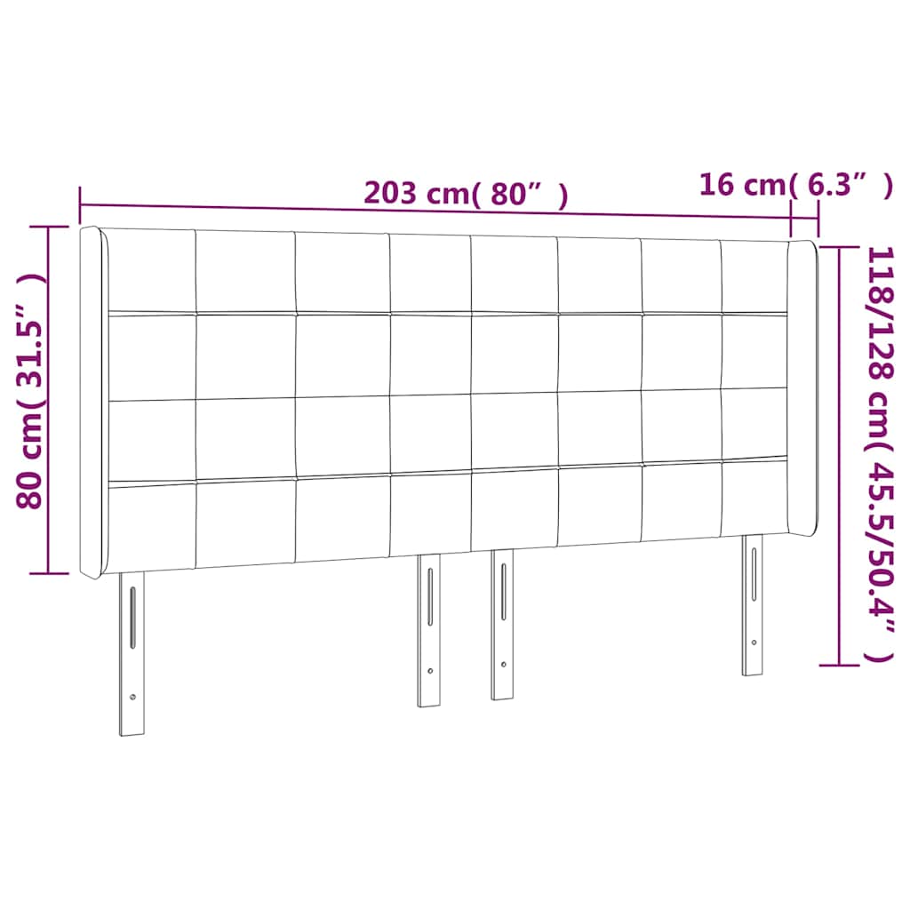 sengegavl med LED-lys 203x16x118/128 cm fløjl mørkegrøn