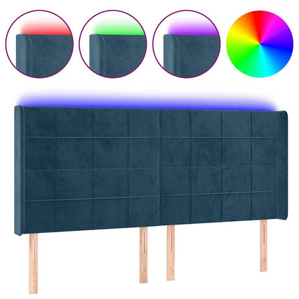 sengegavl med LED-lys 203x16x118/128 cm fløjl mørkeblå