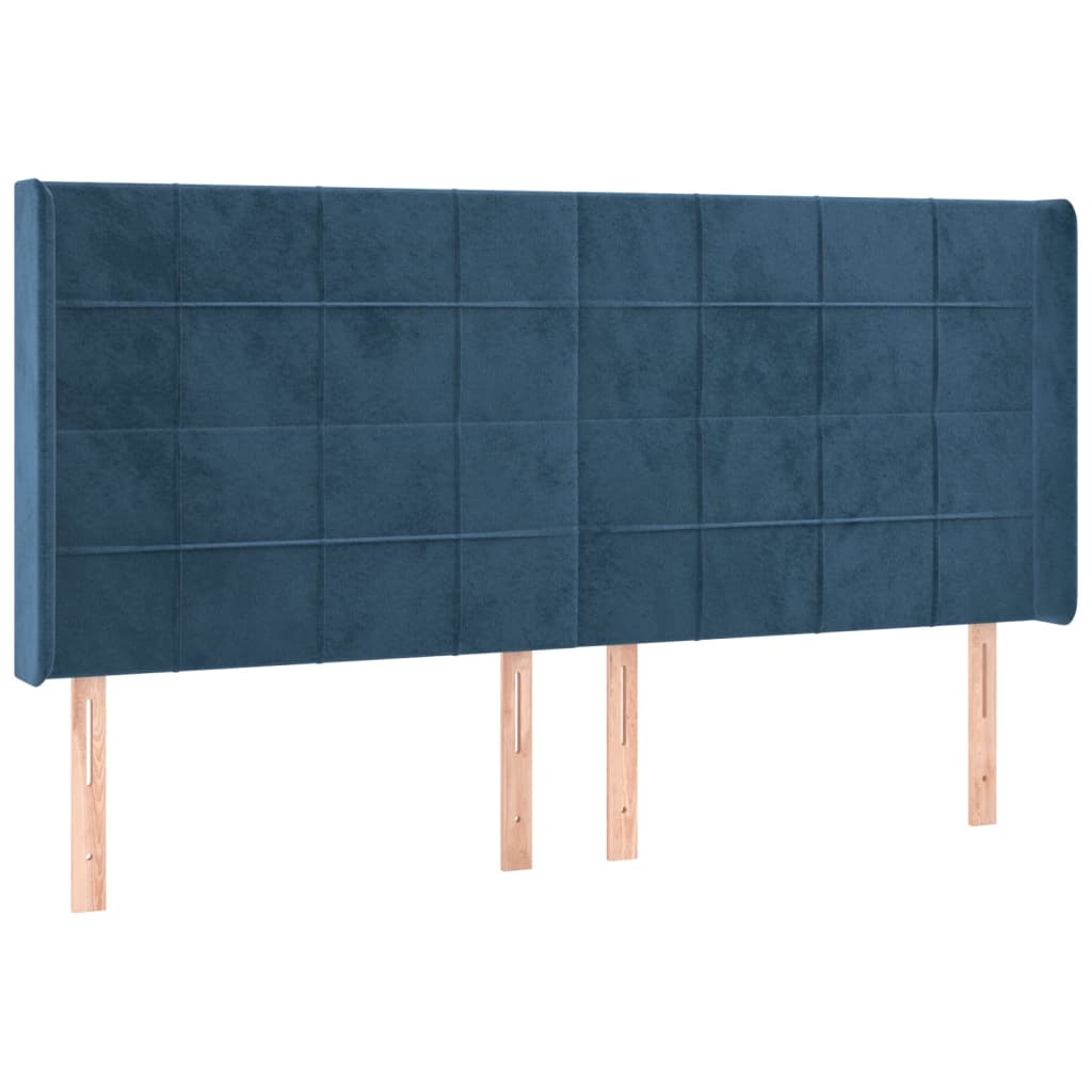 sengegavl med LED-lys 203x16x118/128 cm fløjl mørkeblå