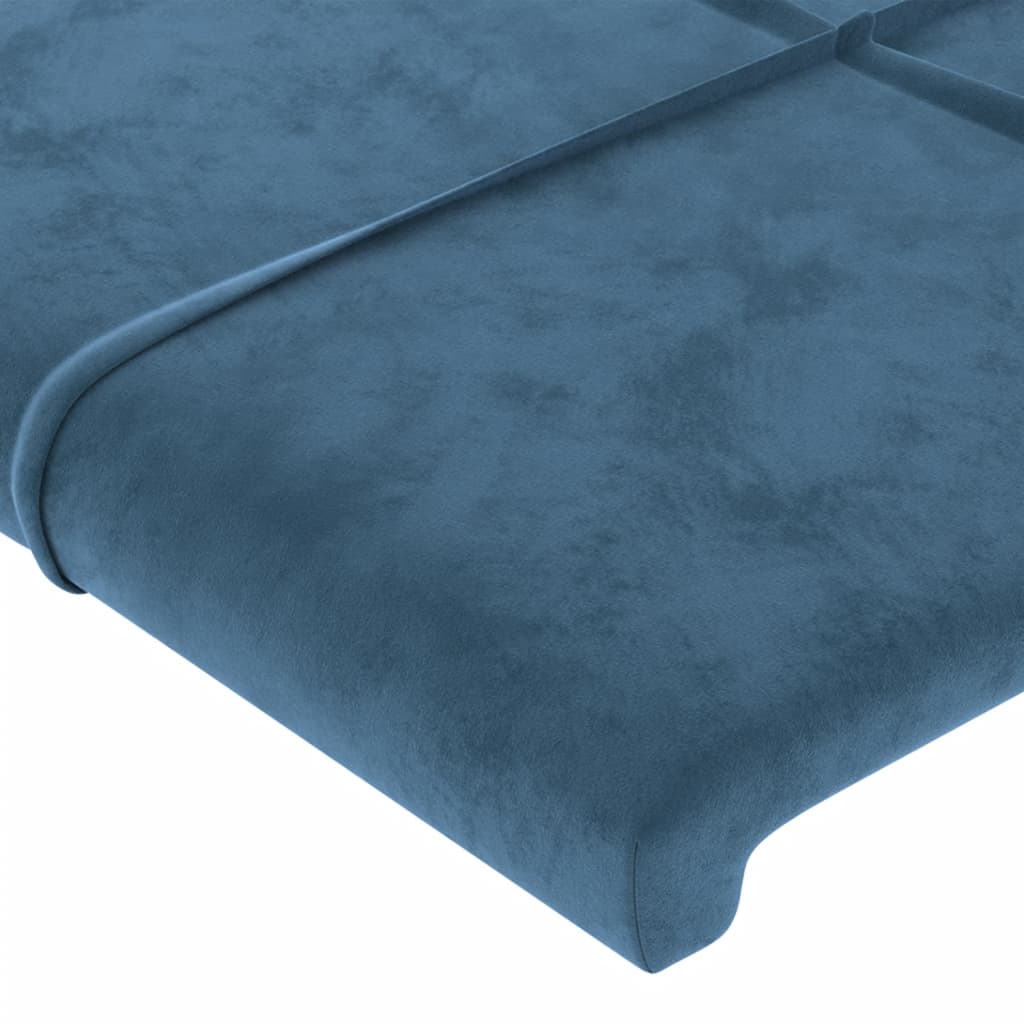 sengegavl med LED-lys 203x16x118/128 cm fløjl mørkeblå