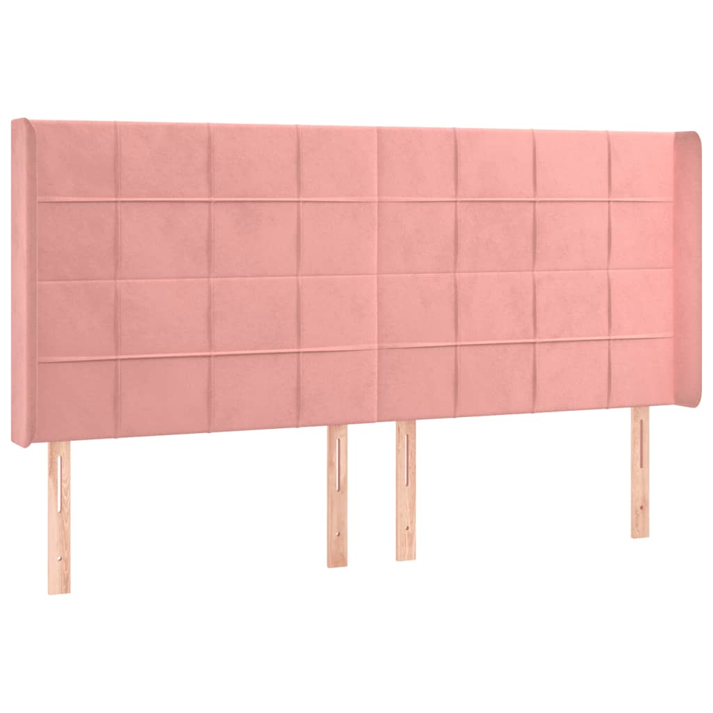 sengegavl med LED-lys 203x16x118/128 cm fløjl lyserød