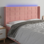 sengegavl med LED-lys 203x16x118/128 cm fløjl lyserød