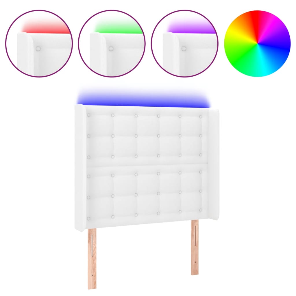 sengegavl med LED-lys 83x16x118/128 cm kunstlæder hvid