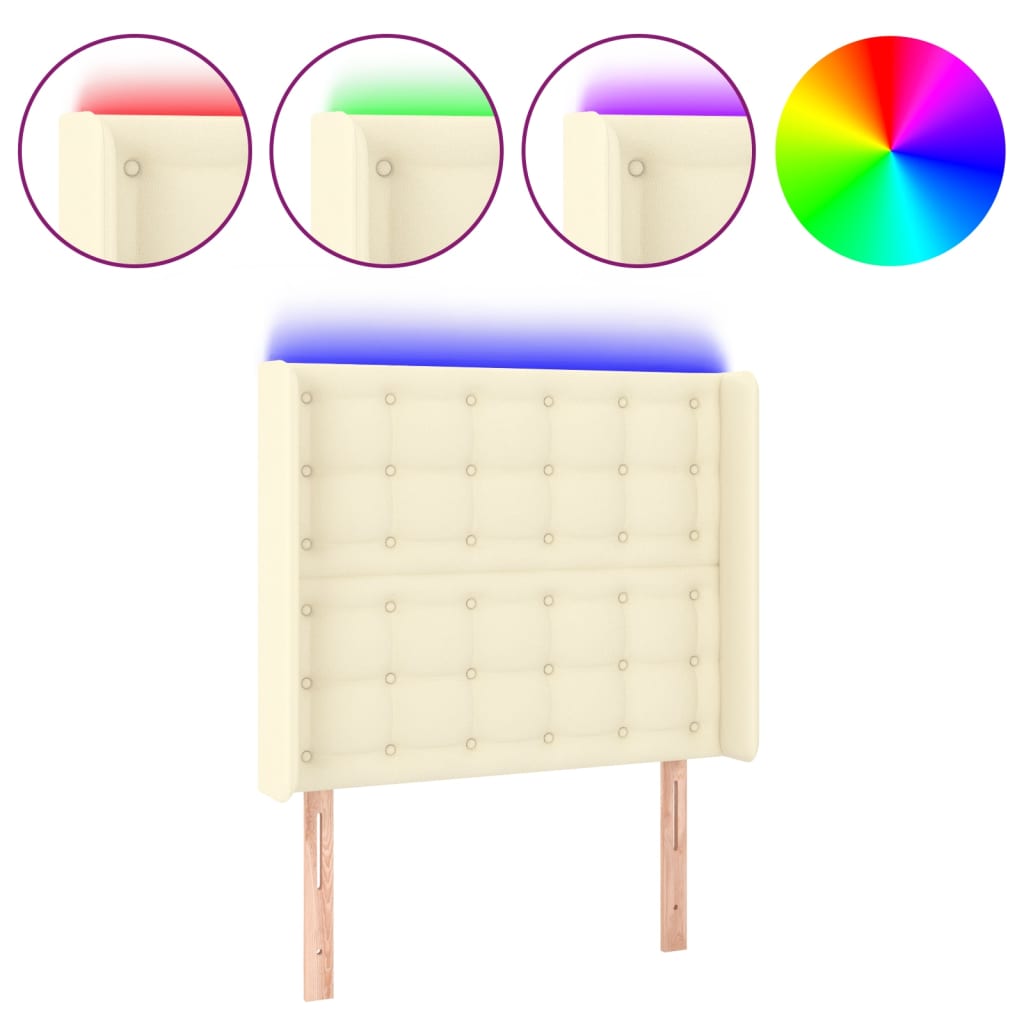 sengegavl med LED-lys 83x16x118/128 cm kunstlæder cremefarvet