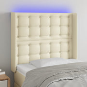sengegavl med LED-lys 93x16x118/128 cm kunstlæder cremefarvet