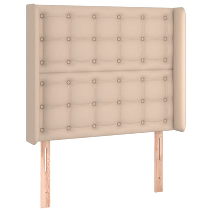 sengegavl med LED-lys 93x16x118/128 cm kunstlæder cappuccino
