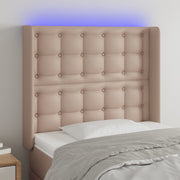 sengegavl med LED-lys 93x16x118/128 cm kunstlæder cappuccino