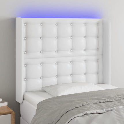 sengegavl med LED-lys 103x16x118/128 cm kunstlæder hvid