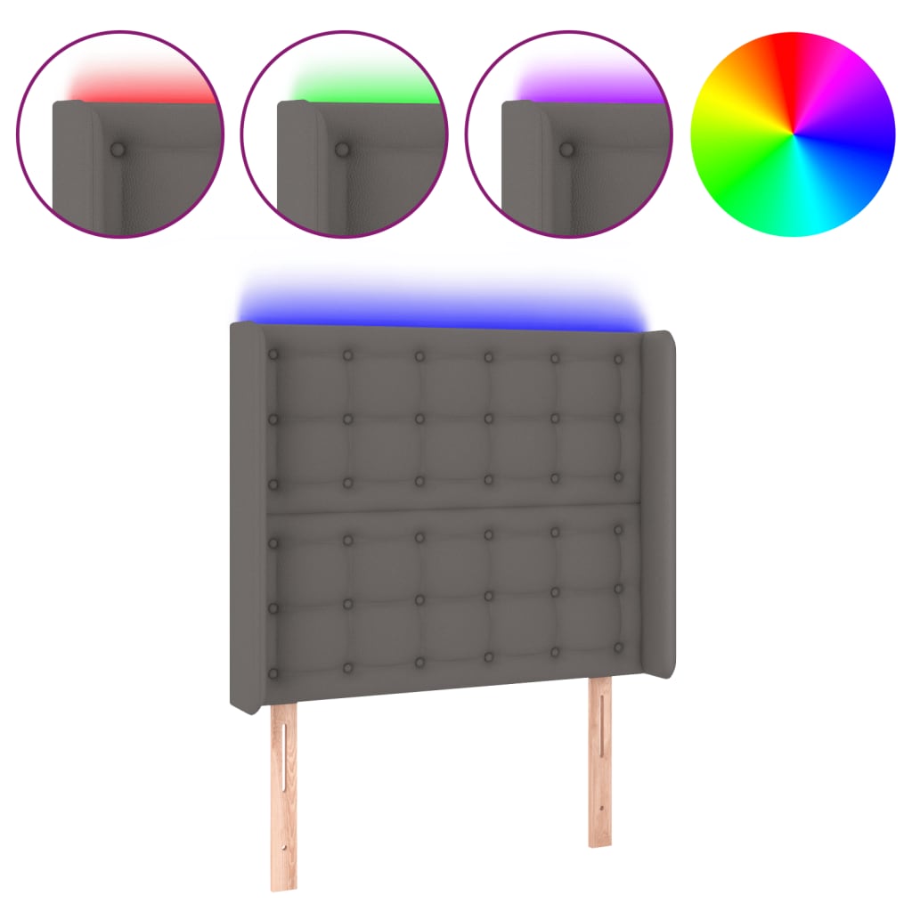 sengegavl med LED-lys 103x16x118/128 cm kunstlæder grå