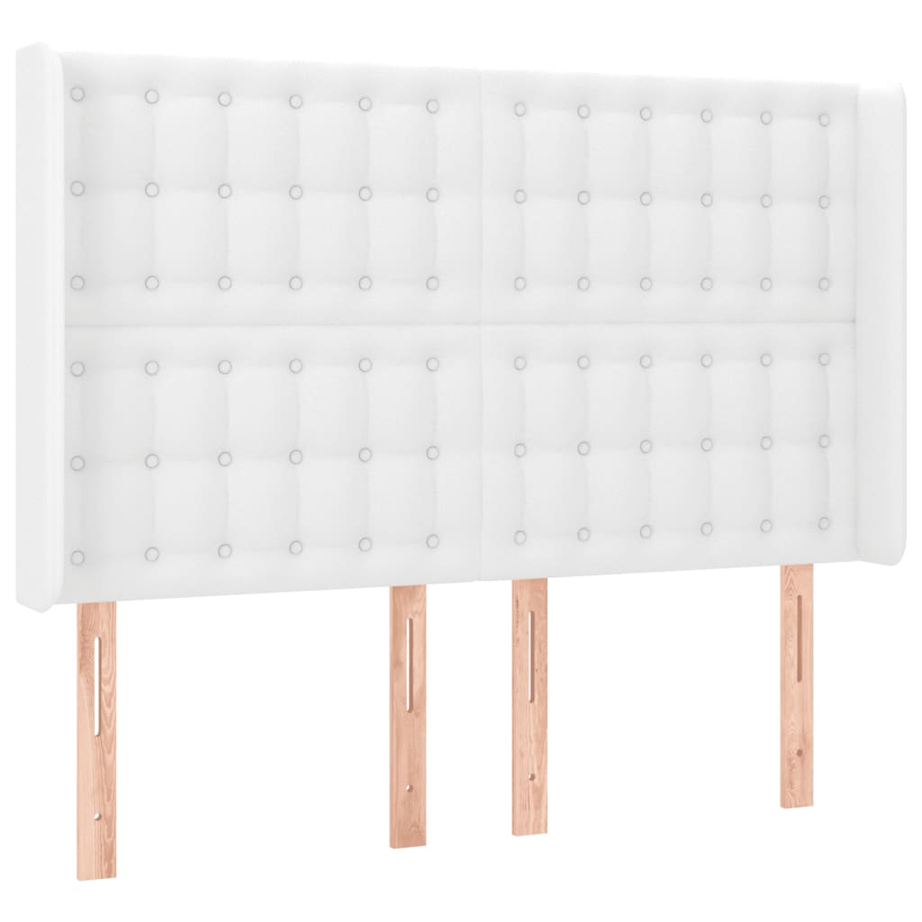 sengegavl med LED-lys 147x16x118/128 cm kunstlæder hvid