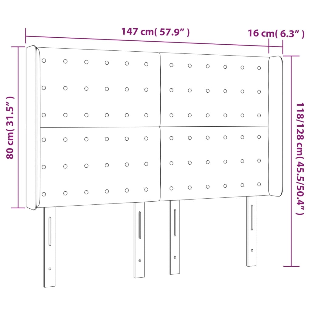 sengegavl med LED-lys 147x16x118/128 cm kunstlæder hvid