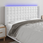 sengegavl med LED-lys 147x16x118/128 cm kunstlæder hvid