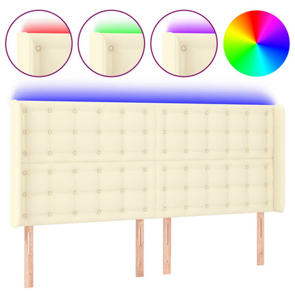 sengegavl med LED-lys 147x16x118/128 cm kunstlæder cremefarvet