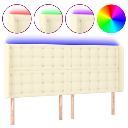 sengegavl med LED-lys 163x16x118/128 cm kunstlæder cremefarvet