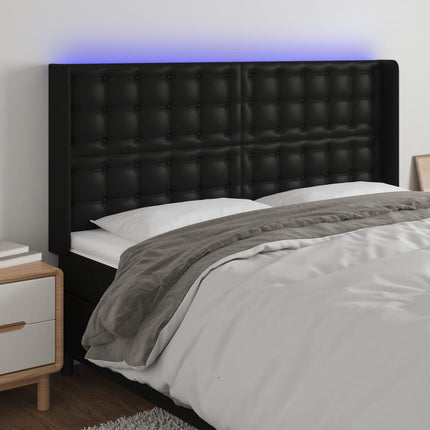 sengegavl med LED-lys 183x16x118/128 cm kunstlæder sort