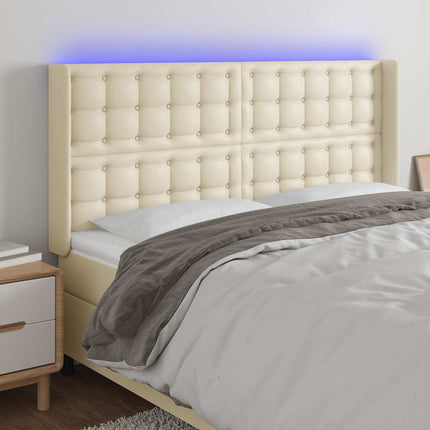 sengegavl med LED-lys 183x16x118/128 cm kunstlæder cremefarvet