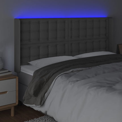 sengegavl med LED-lys 183x16x118/128 cm kunstlæder grå