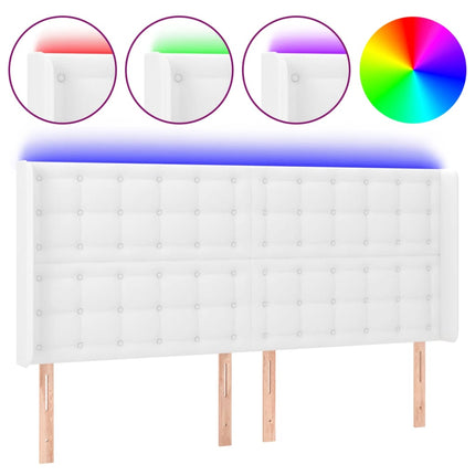 sengegavl med LED-lys 203x16x118/128 cm kunstlæder hvid