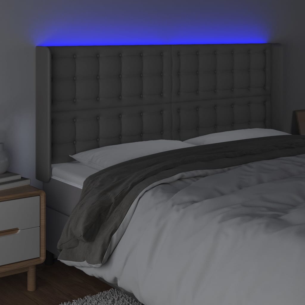 sengegavl med LED-lys 203x16x118/128 cm kunstlæder grå