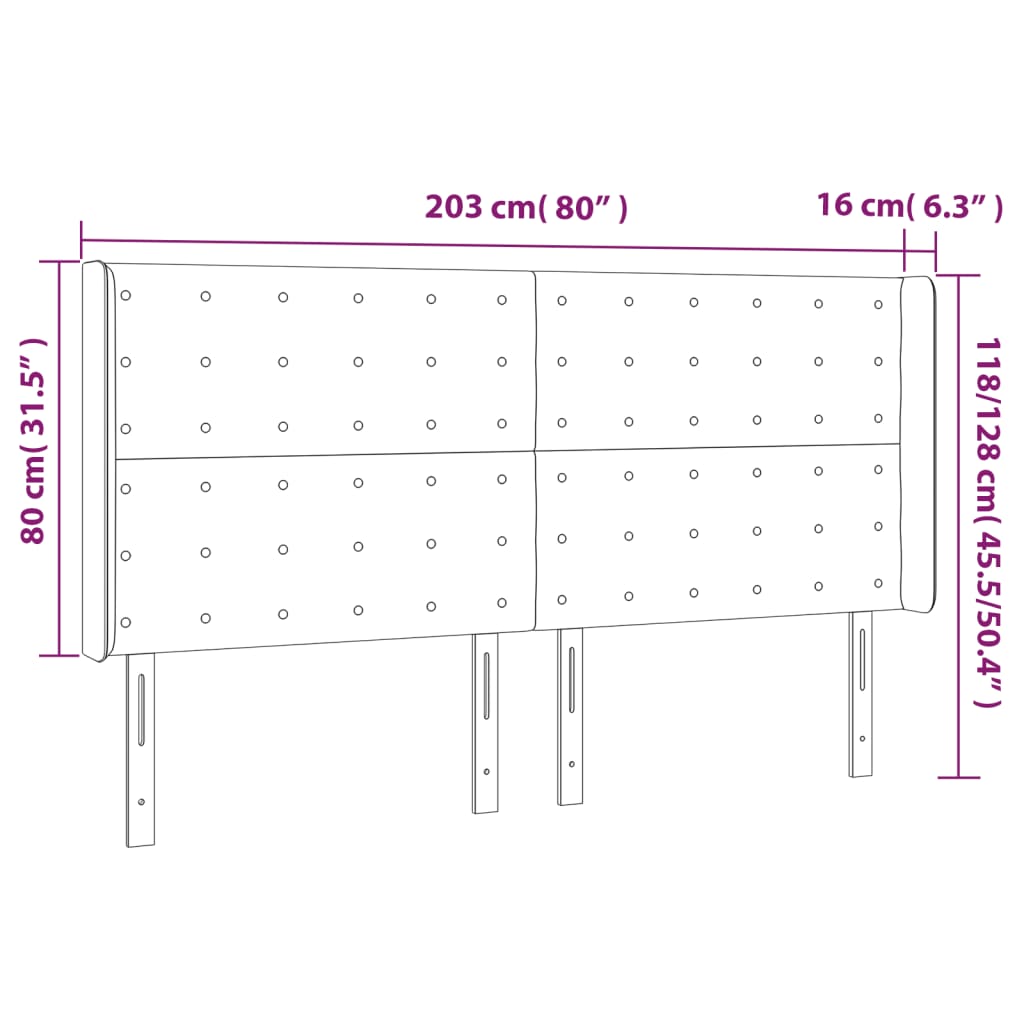 sengegavl med LED-lys 203x16x118/128 cm kunstlæder grå
