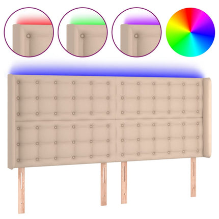 sengegavl med LED-lys 203x16x118/128 cm kunstlæder cappuccino