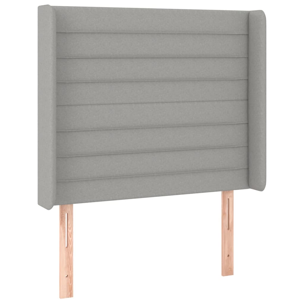 sengegavl med LED-lys 83x16x118/128 cm stof lysegrå