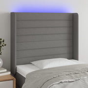 sengegavl med LED-lys 83x16x118/128 cm stof mørkegrå