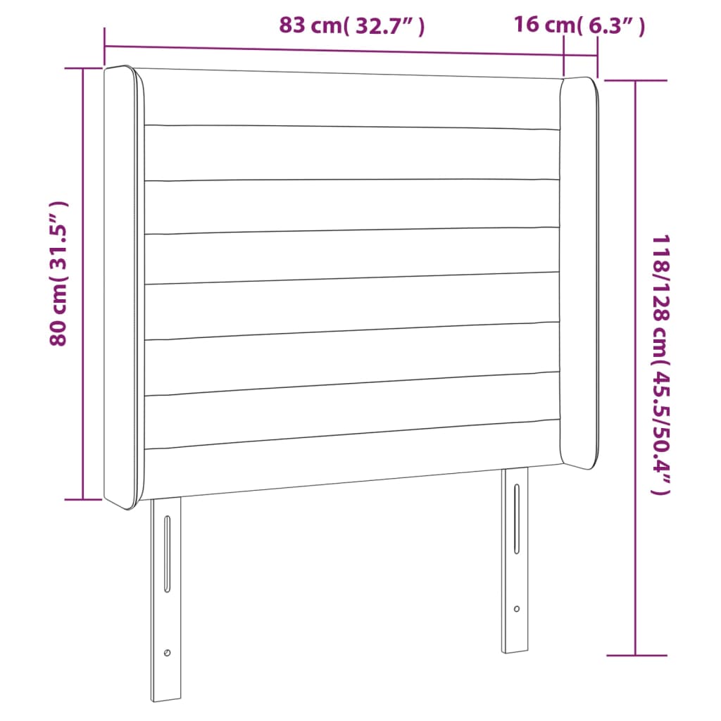 sengegavl med LED-lys 83x16x118/128 cm stof sort