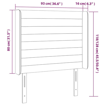 sengegavl med LED-lys 93x16x118/128 cm stof mørkegrå