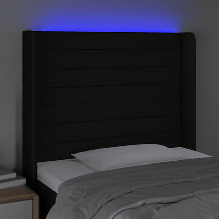 sengegavl med LED-lys 93x16x118/128 cm stof sort