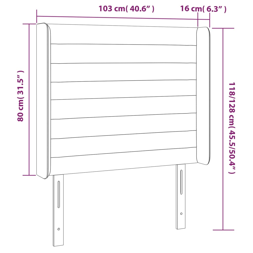 sengegavl med LED-lys 103x16x118/128 cm stof cremefarvet