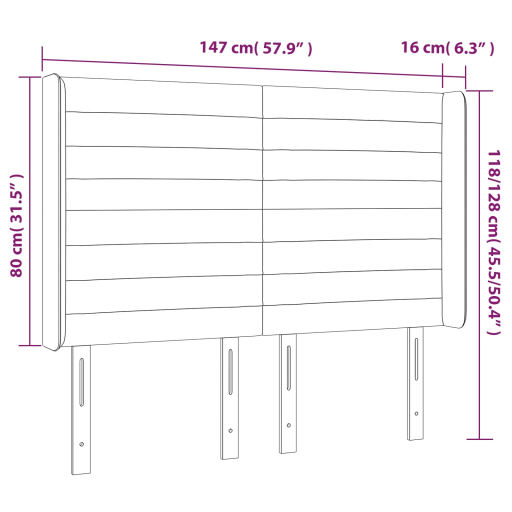sengegavl med LED-lys 147x16x118/128 cm stof gråbrun