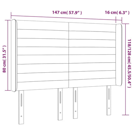 sengegavl med LED-lys 147x16x118/128 cm stof blå