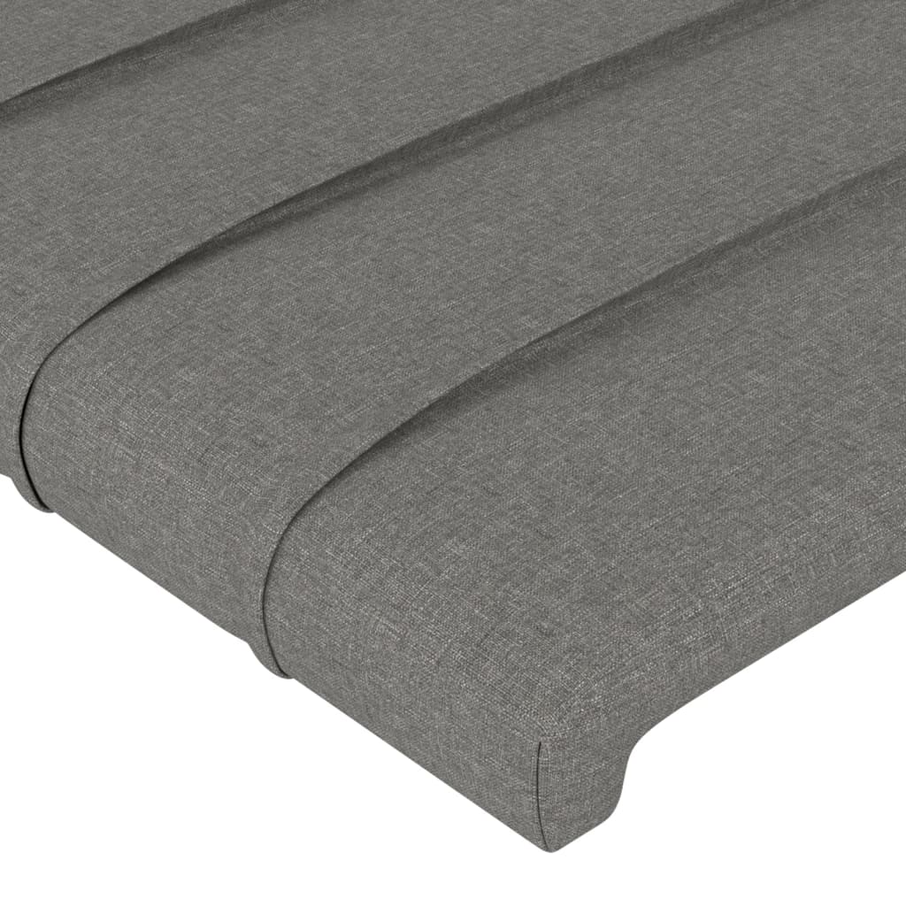 sengegavl med LED-lys 163x16x118/128 cm stof mørkegrå