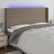 sengegavl med LED-lys 163x16x118/128 cm stof gråbrun