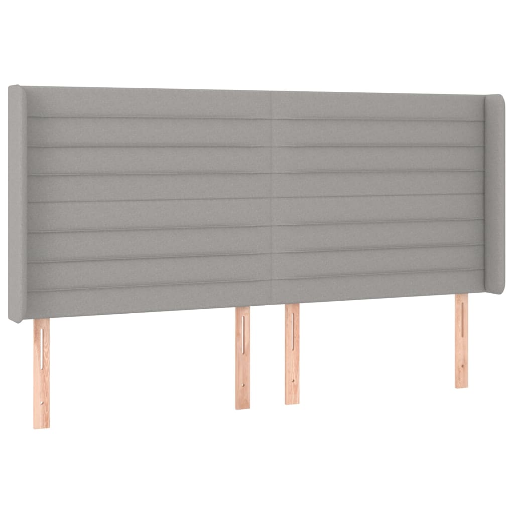 sengegavl med LED-lys 183x16x118/128 cm stof lysegrå