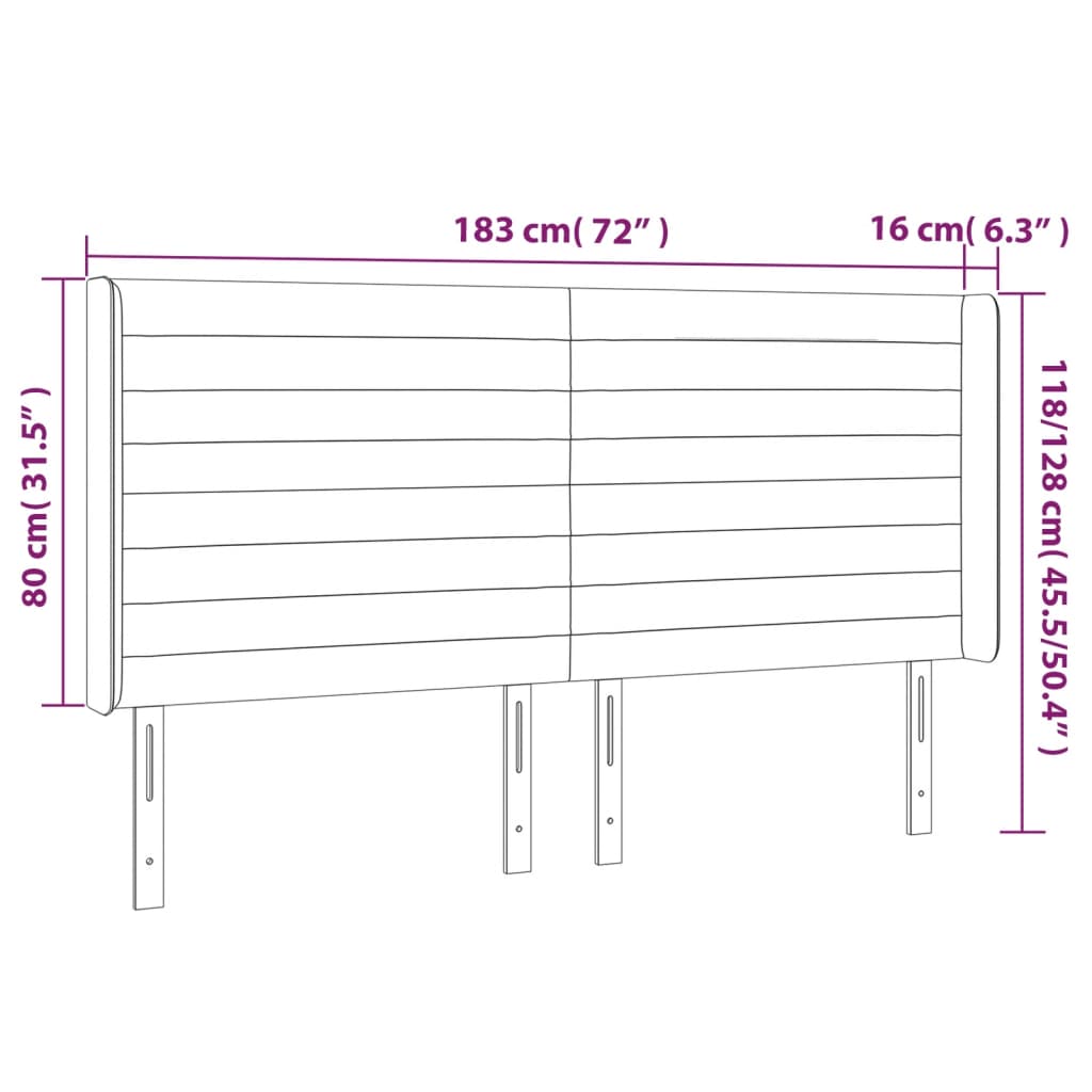 sengegavl med LED-lys 183x16x118/128 cm stof mørkebrun