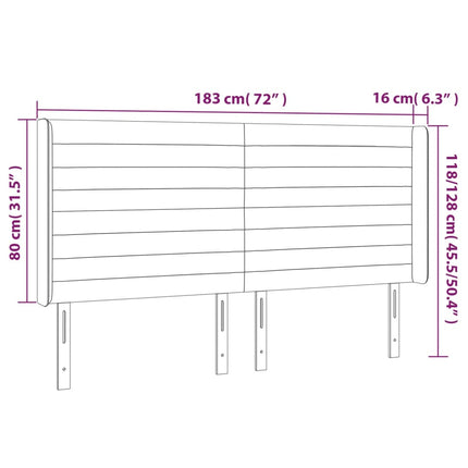 sengegavl med LED-lys 183x16x118/128 cm stof mørkebrun