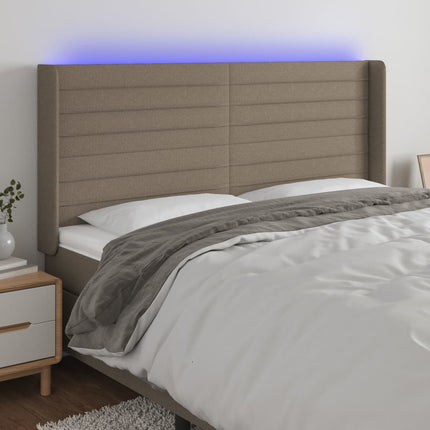 sengegavl med LED-lys 183x16x118/128 cm stof gråbrun