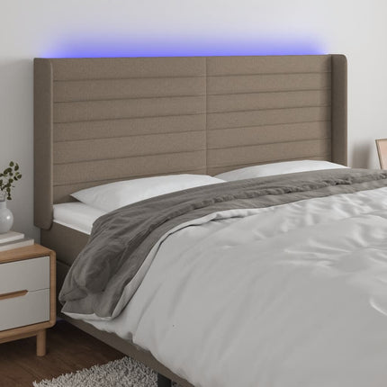 sengegavl med LED-lys 203x16x118/128 cm stof gråbrun