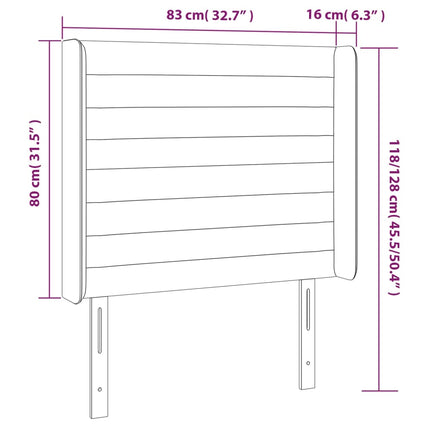sengegavl med LED-lys 83x16x118/128 cm fløjl mørkegrå
