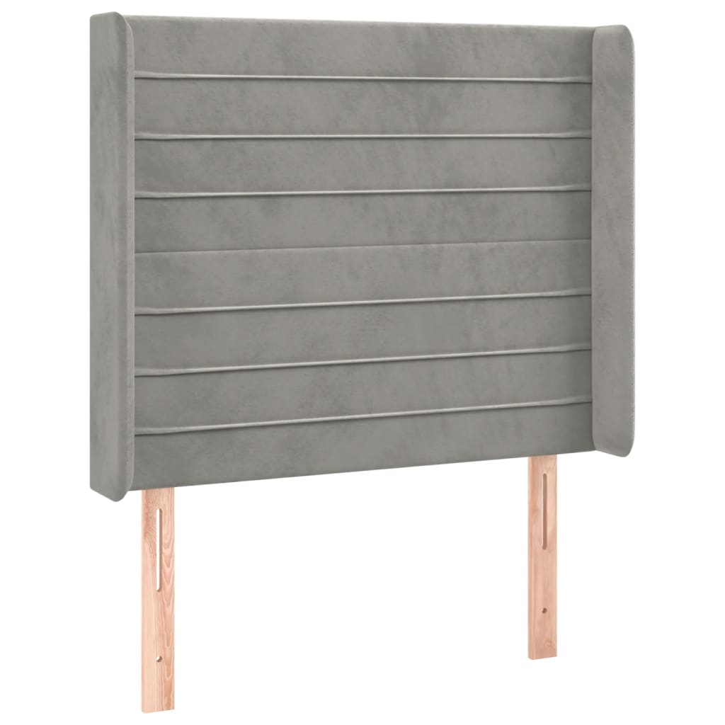 sengegavl med LED-lys 93x16x118/128 cm fløjl lysegrå