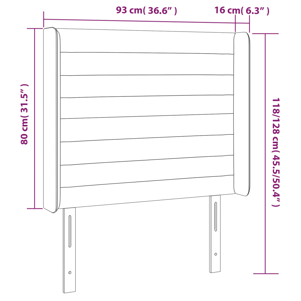 sengegavl med LED-lys 93x16x118/128 cm fløjl lysegrå