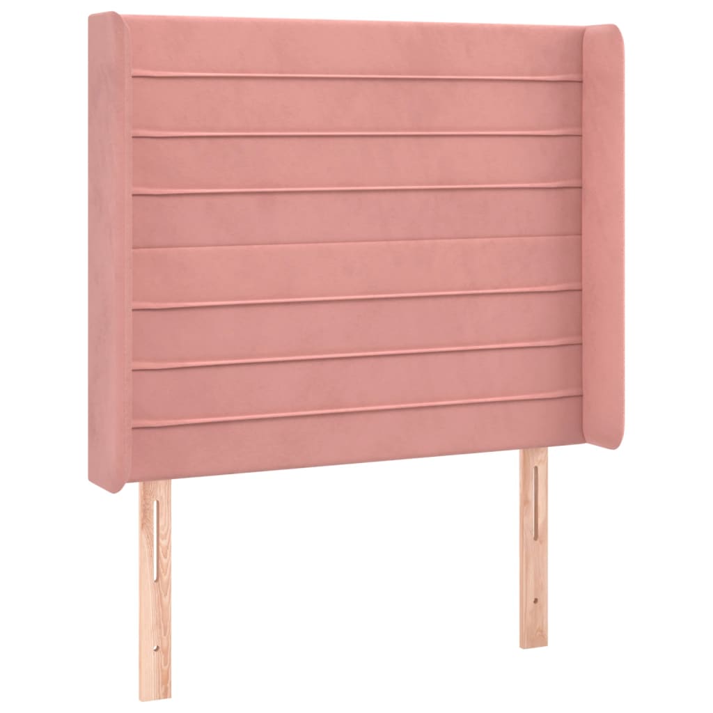 sengegavl med LED-lys 93x16x118/128 cm fløjl lyserød
