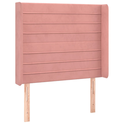 sengegavl med LED-lys 93x16x118/128 cm fløjl lyserød